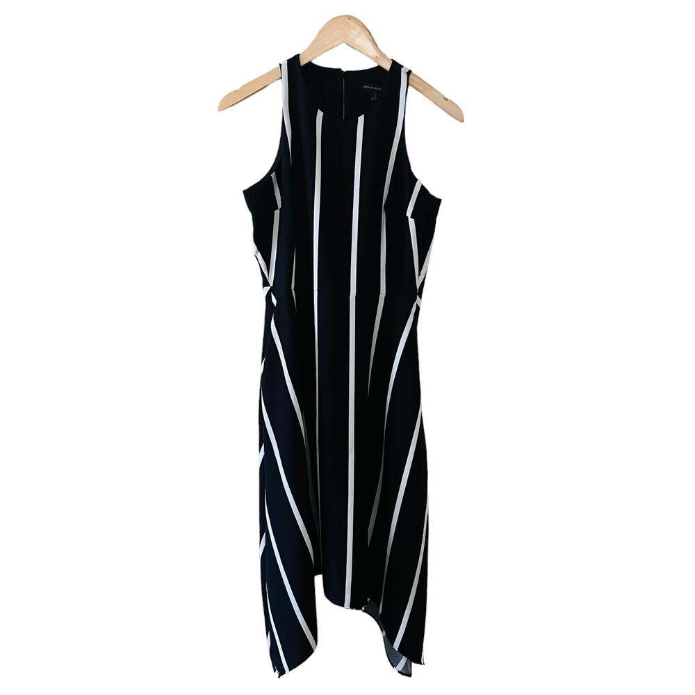 Banana Republic Striped Asymmetrical Hem Sleeveless Dress 6 Petite Black White - Picture 9 of 11